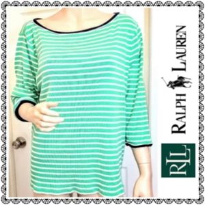 {LRL Ralph Lauren} green & white ribbed top, sz 3X